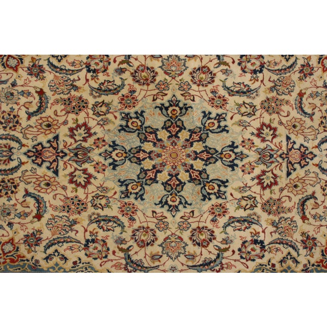 Vintage Isfahan Rug in Beige Blue and Red Persian Floral Pattern For Sale - Image 4 of 6