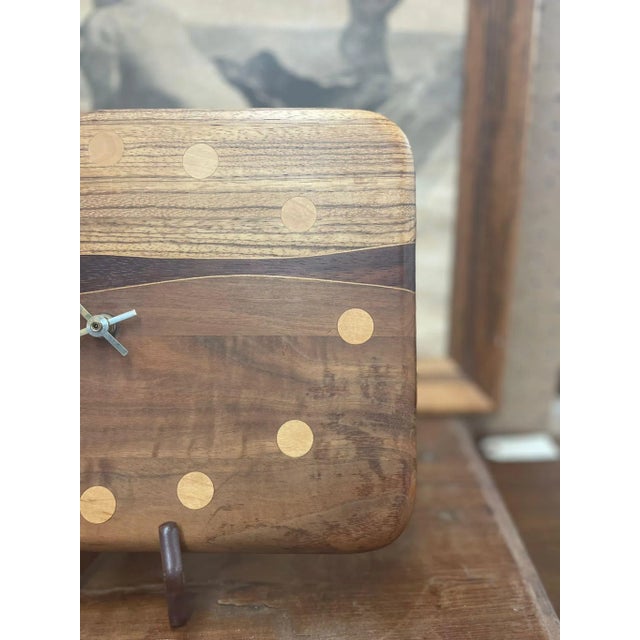 1970s Vintage Mid Century Modern Handmade Wooden Clock For Sale - Image 5 of 6