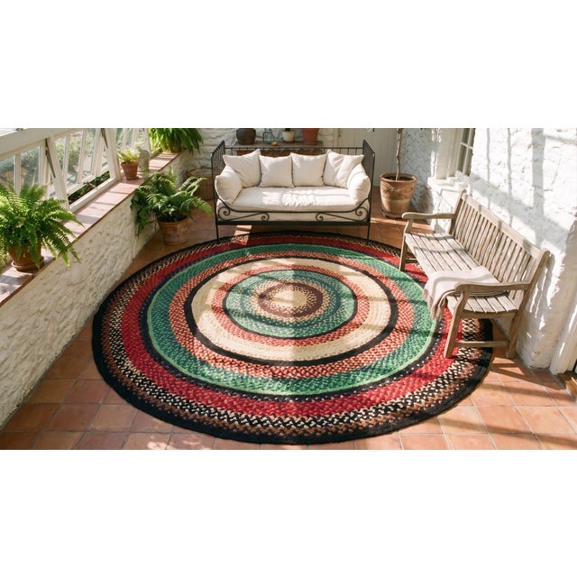 Textile 1920s Jewel Tone Antique American Braided Folk Art Rug 9' 6'' X 9' 6''. Wool Carpet For Sale - Image 7 of 9