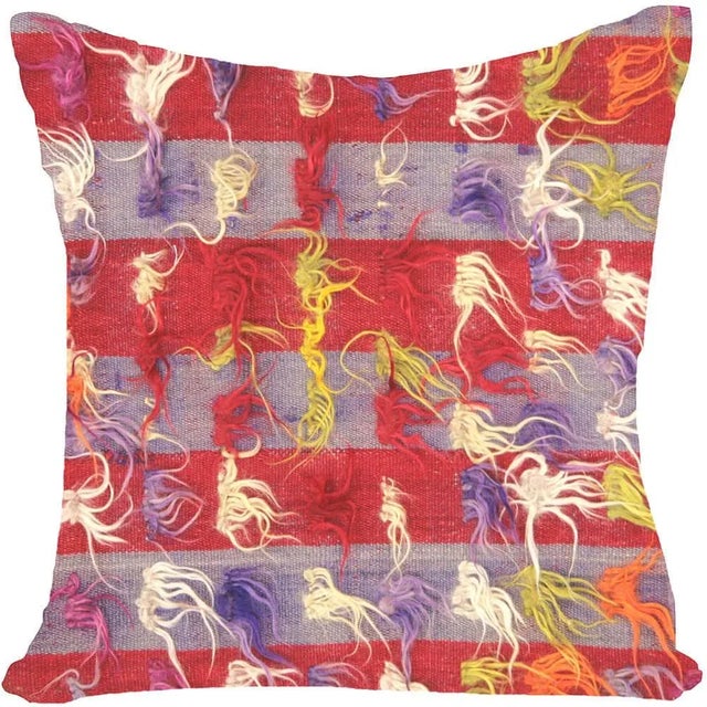 Vintage Turkish Tulu Pillow. Hand sewn with fragments of vintage Anatolian Tulu Kilims. Fiber fill. 500365