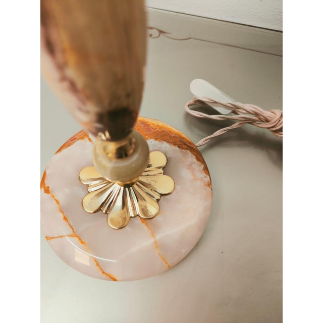 Onyx Lamp with Lampshade and Brass, 1950s For Sale - Image 4 of 17