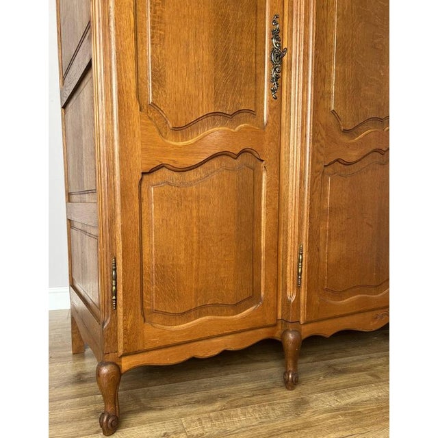 Vintage French Louis XVI Style Carved Oak 4-Door Armoire For Sale - Image 9 of 14