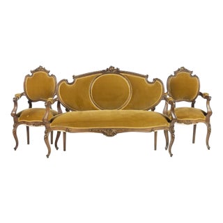 19th Century Louis XV Sofa and Armchairs, Set of 3 For Sale