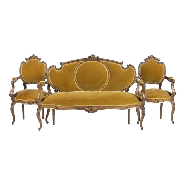 19th Century Louis XV Sofa and Armchairs, Set of 3 For Sale