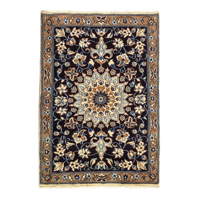 Pasargad DC Navy Blue Hand Knotted Persian Nain Rug For Sale