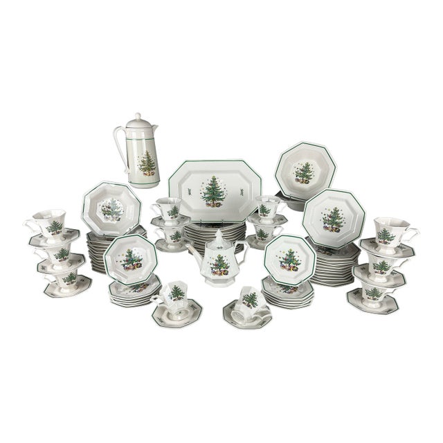 Vintage 1990s Nikko Christmastime 77-Piece Fine Ironstone Dinnerware & Serving Set - Service for 12 For Sale