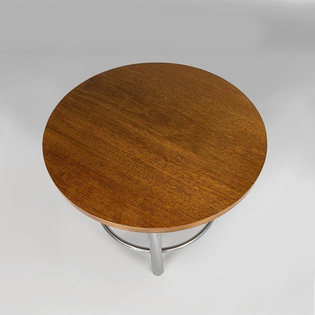 Bauhaus Italian Bauhaus Round Coffe Table in Wood and Metal, 1930s For Sale - Image 3 of 17