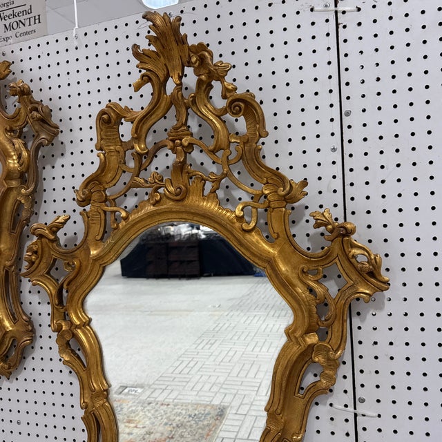 Italian Pair Vintage Italian Mid Century Florentine Gold Gilt Wall Mirrors For Sale - Image 3 of 12