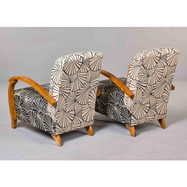 French Art Deco Birch Armchairs With Fan Motif Upholstery - Pair For Sale - Image 4 of 13