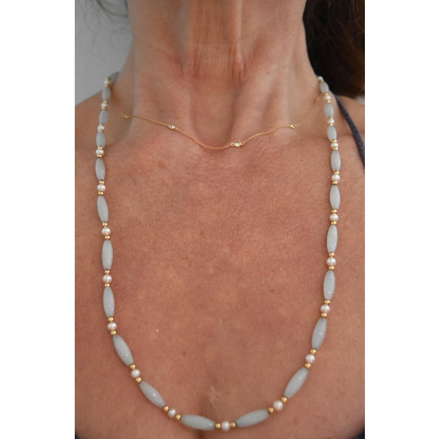 Vintage Barrel Jade & Pearl 14k Beaded 26" Necklace For Sale - Image 15 of 17