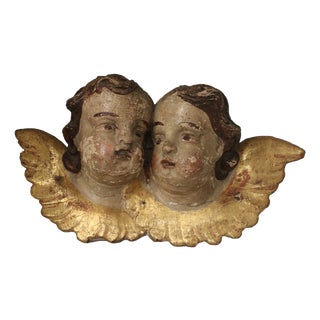 18th Century French Baroque Carved Giltwood Cherub Head Fragment Wall Ornament For Sale