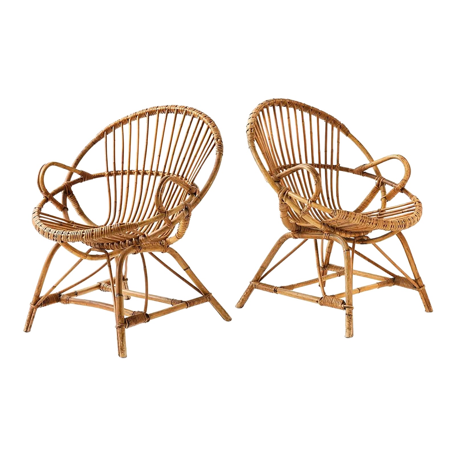 Mid 20th Century Pair of Vintage Rattan Chairs | Chairish