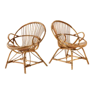 Mid 20th Century Pair of Vintage Rattan Chairs