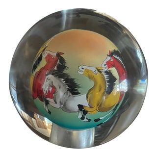 Vintage Chinese Reverse Painting Running Horses Night Lamp For Sale