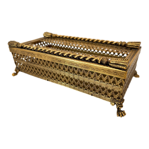 Hollywood Regency Rope and Tassel Gilt Filigree Tissue Box Holder With Claw Feet