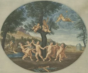 Scherl after F. Albani, Mythological Illustration of Amoretti Dancing to the God Amor, 1900, Print