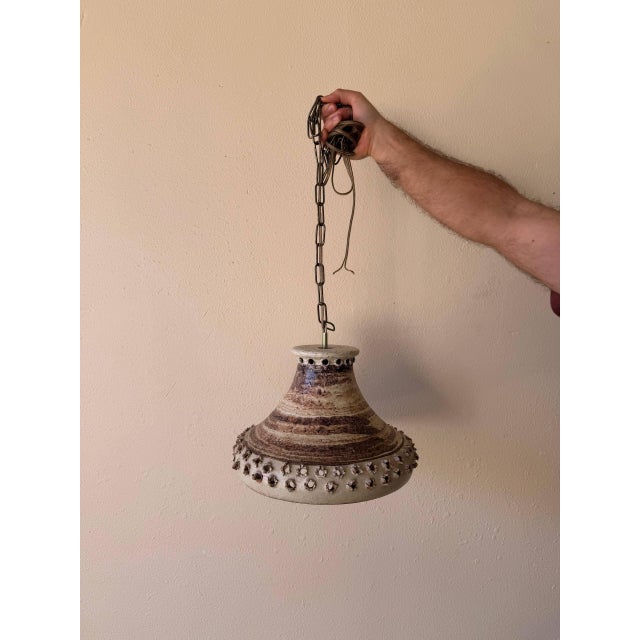 Mid-Century Modern Vintage Danish Ceramic Pendant Light 1970s Scandinavian Hanging Lamp Textured Glaze For Sale - Image 3 of 10
