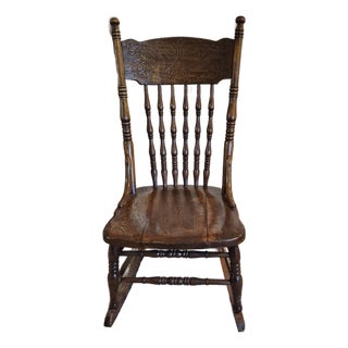 Antique Pressed Back Oak Rocking Chair For Sale