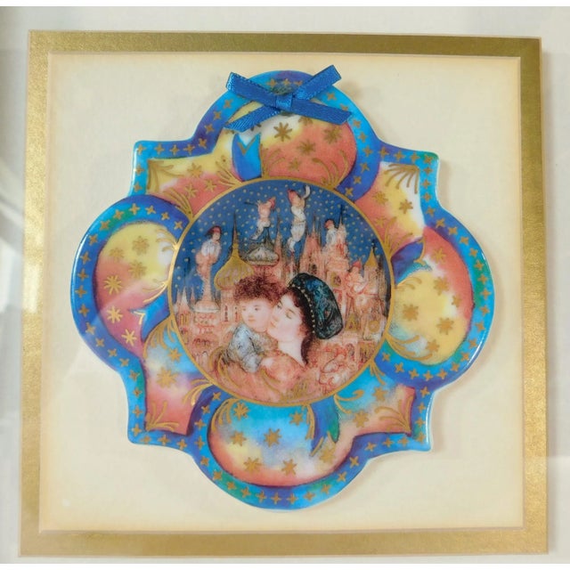 Wood Edna Hibel Hand Painted Miniature Collector Plate Ornate Gold Framed Picture Wall Art For Sale - Image 7 of 9