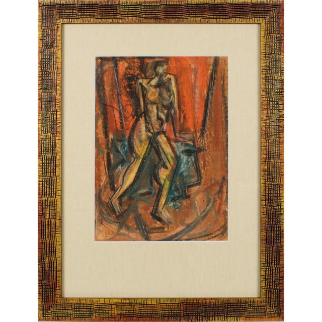 A bold and evocative pastel on paper by British artist John Alfred Begg (1903–1974), this striking Cubist nude study...