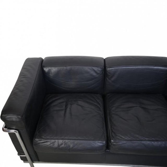 LC2 Three-Seater Sofa in Black Leather by Le Corbusier, 1990s For Sale - Image 4 of 18
