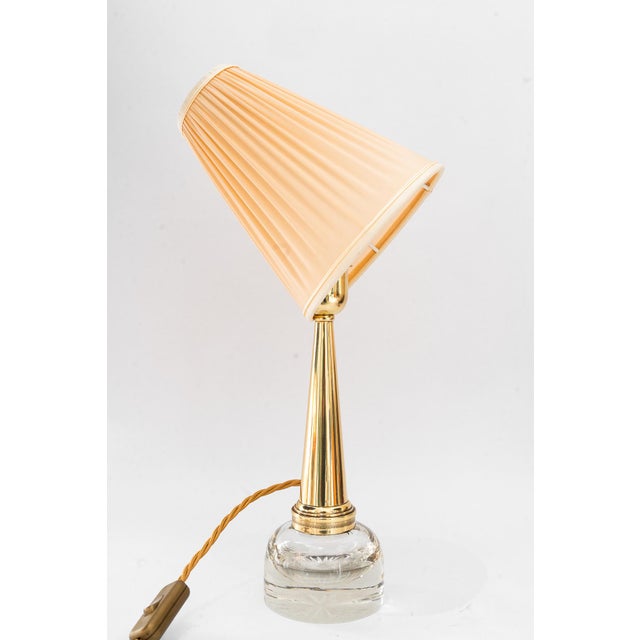 Art Deco Glass and Brass Table Lamp with Fabric Shade, 1920s For Sale - Image 3 of 18