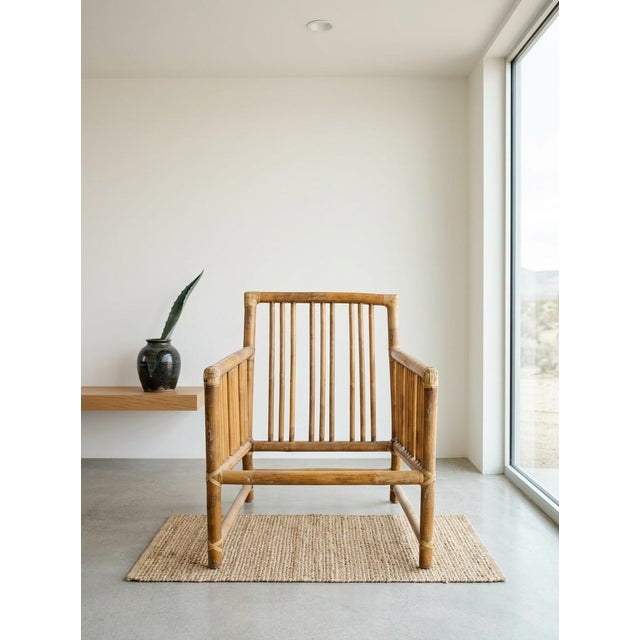 Italian Italian Mid-Century Modern Indian Cane and Bamboo Lounge Chair For Sale - Image 3 of 4