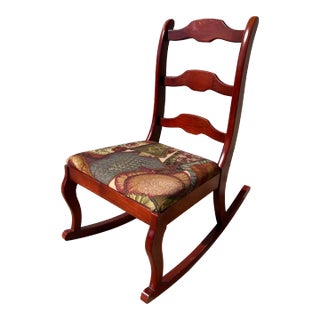 Mid 20th Century Vintage Statesville Chair Company Cherry Ladderback Rocking Chair With Upholstered Padded Seat For Sale