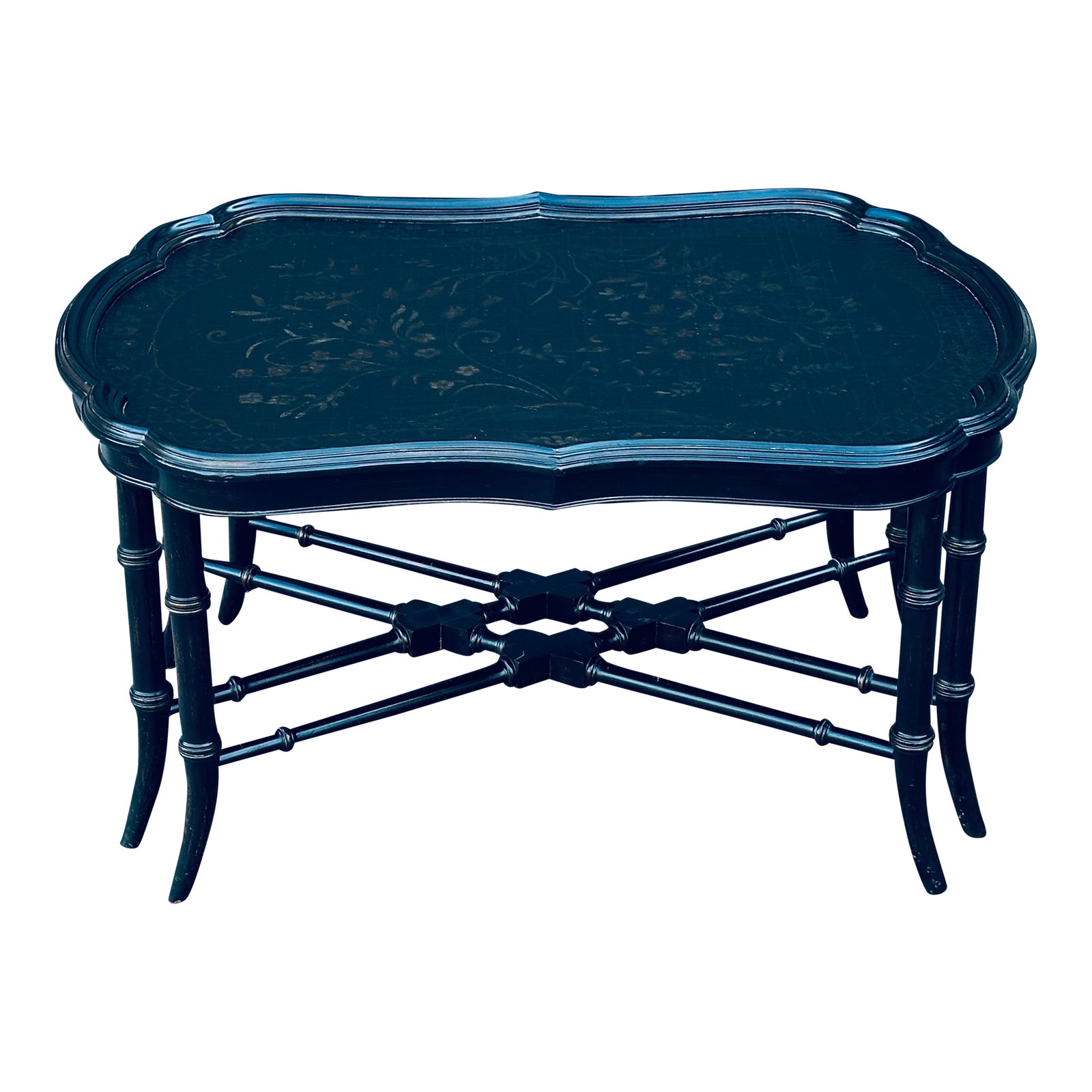 Ethan Allen Mirabelle Black Chinoiserie Faux Bamboo Coffee Table Chairish