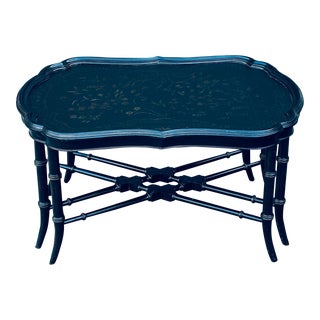 Ethan Allen Mirabelle Black Chinoiserie Faux Bamboo Coffee Table For Sale