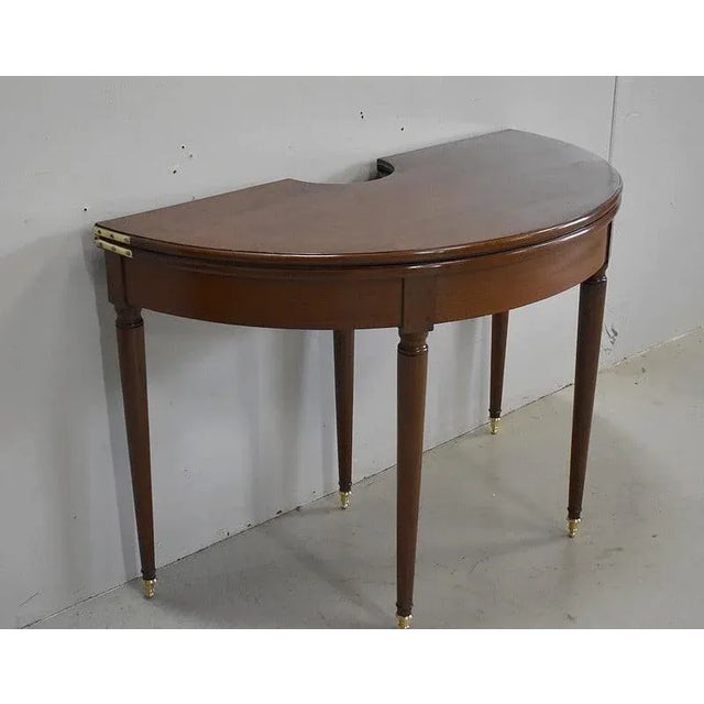 18th Century Louis XVI Bouillotte Demi-Lune Game Table in Mahogany For Sale - Image 3 of 10