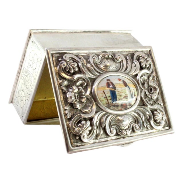 Jewelry Box in Embossed Silver For Sale