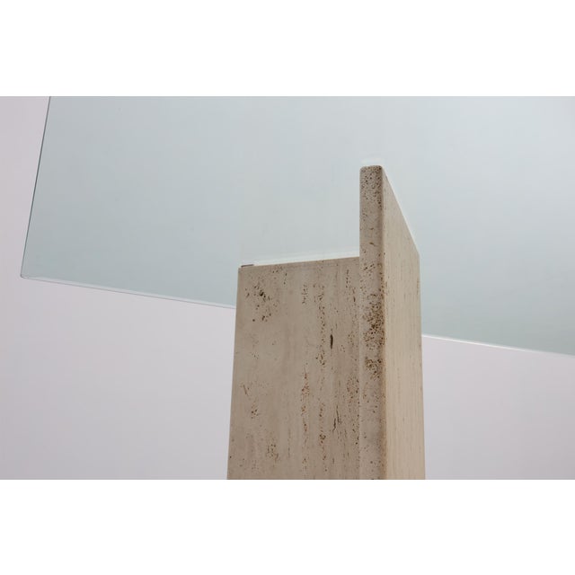 Glass Mid‑Century Italian Dining Table with Glass Top and Travertine Base, 1970s For Sale - Image 7 of 11