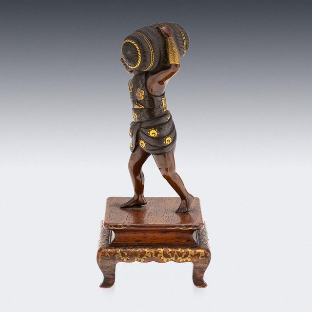Antique Japanese Meiji Gilt Bronze Labourer Figurine by Miyao Ei, 19th Century For Sale - Image 4 of 18