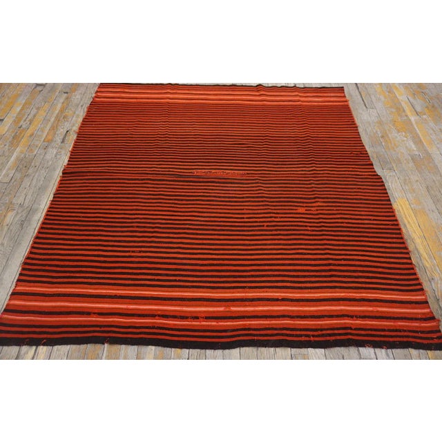 1920s Red Background Stripe Black and Ivory Desing Antique Navajo Rio Grande Rug For Sale - Image 4 of 17