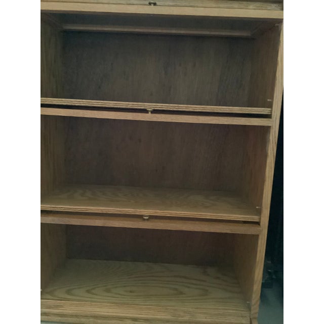 American Mid Century Oak Wood Barrister Bookcase Lawyers Three Unit Glass Doors Vintage For Sale - Image 3 of 12