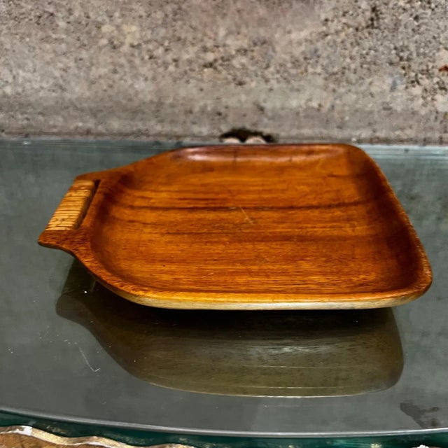 1960s Teakwood Serving Tray Cane Handle For Sale - Image 4 of 12
