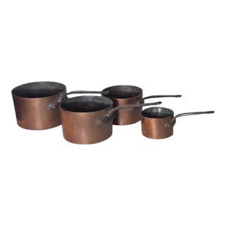 Late 19th Century A Set of 4 Large American Copper Pots For Sale