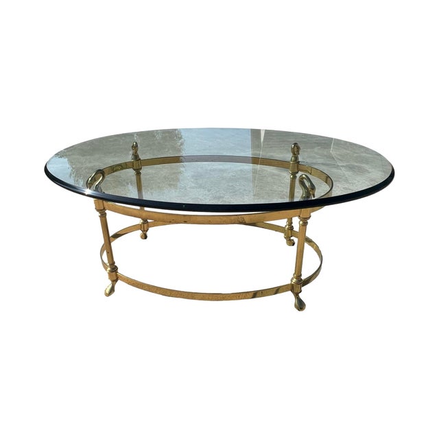 Mid Century Modern 1960s Modern Labarge Jansen Style Swan Brass Glass Coffee Table Regency For Sale In Palm Springs - Image 6 of 12