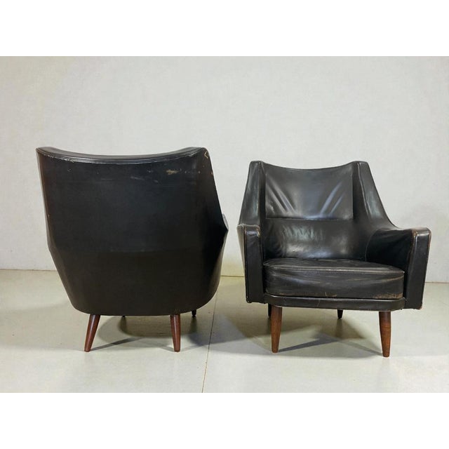 Black Black Leather Lounge Chairs attributed to Ib Kofod-Larsen, Denmark, 1960s, Set of 2 For Sale - Image 8 of 17
