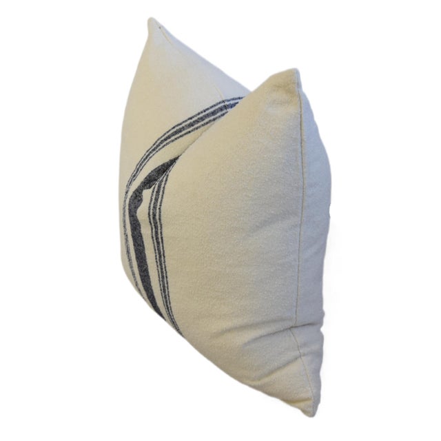 2020s Dark Navy Blue Striped Grain Sack Fabric Feather/Down Pillow For Sale - Image 5 of 5