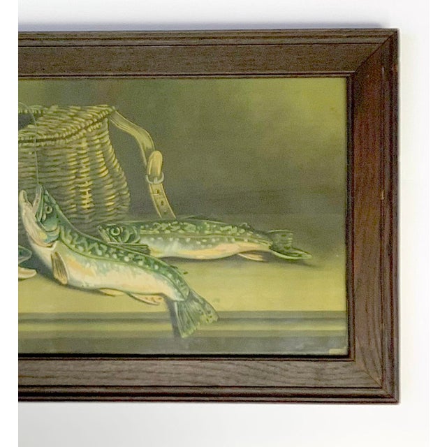 Cabin Circa 1930s Catch of the Day Lithograph Trout/Creel For Sale - Image 3 of 4