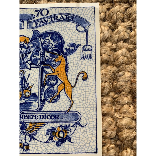 Delft Dutch Delft Heraldic Tile in Blue and White For Sale - Image 4 of 6