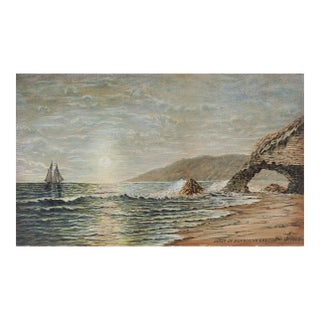 Antique 1903 California Coast Beach Watercolor Painting For Sale