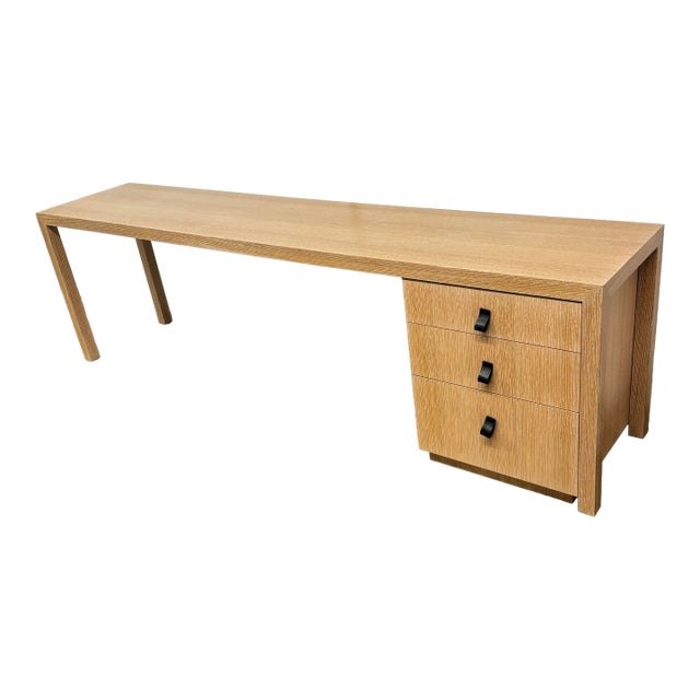 Lime Wash Oak Wood Desk With Drawer Cabinet For Sale