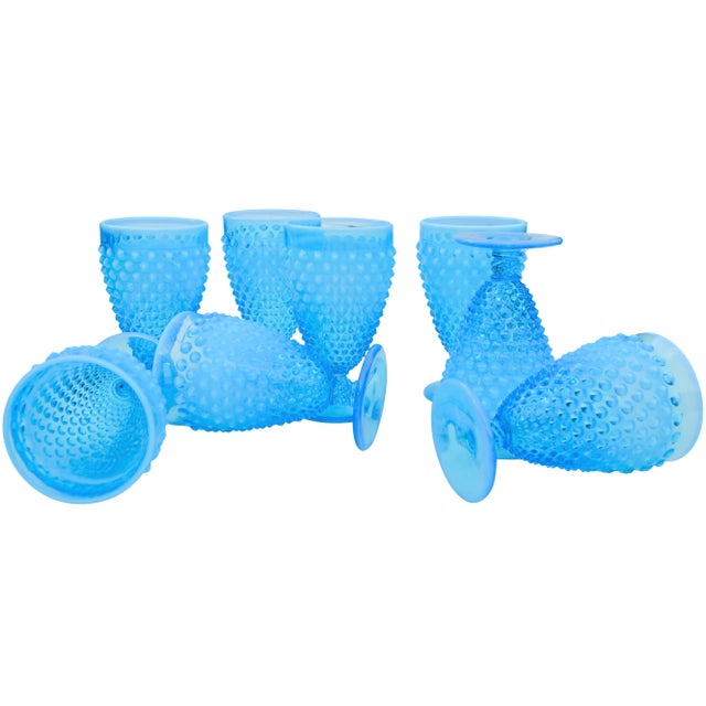 Mid 20th Century Blue Handblown French Opalescent Glasses- Set of 8 For Sale - Image 4 of 5