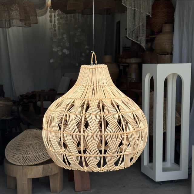 Woven Wicker Bulb Pendant Light For Sale - Image 18 of 18