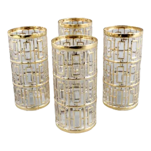 Vintage Imperial Glass Shoji Trellis 22k Gold Highball Glasses Tumblers- Set of 4