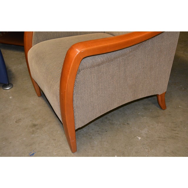 2010s Restoration Hardware Picasso Arm Chair & Ottoman Tan/Black Checkered Upholstery For Sale - Image 5 of 18