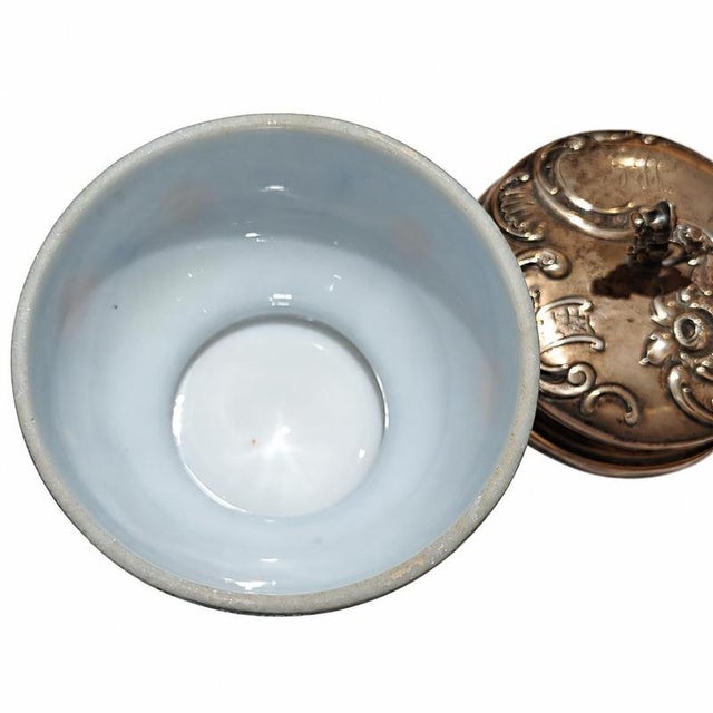 Blue 19th Century Opaline Glass and Silver Dressing Jar For Sale - Image 8 of 9